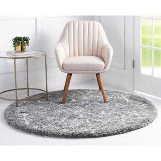 Wohnzimmer Teppich Hochflor in Grau und Creme Ethno Muster