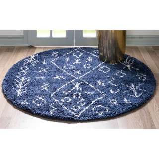 Wohnzimmerteppich Langflor in Blau und Creme Ethno Muster