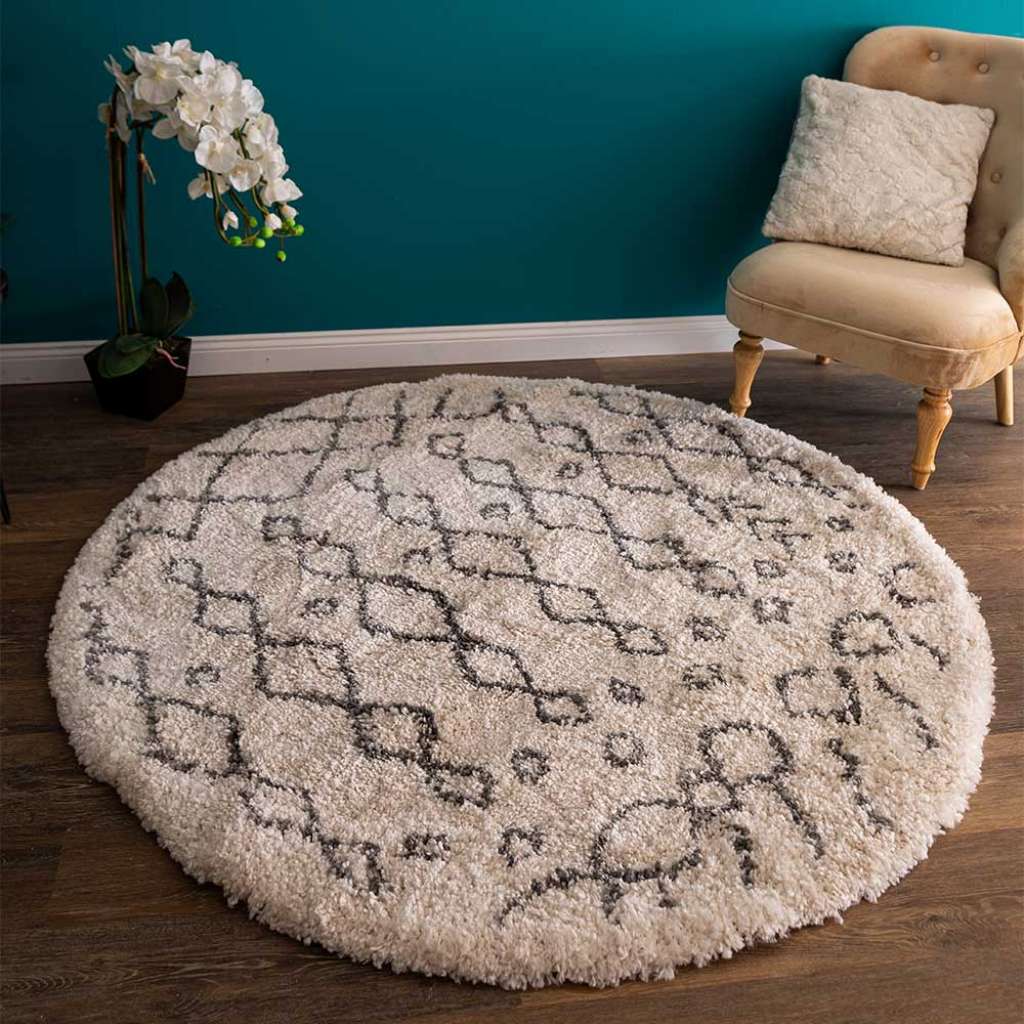 Langflor Shaggy Teppich in Cremefarben und Grau Skandi Design