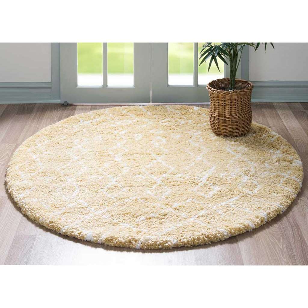 Weicher Hochflor Teppich in Gelb und Cremefarben Skandi Design