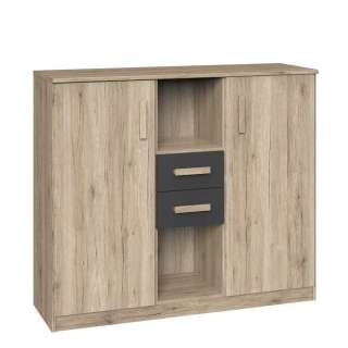 Sideboard mit offenen Fächern in Eiche San Remo Dunkelgrau