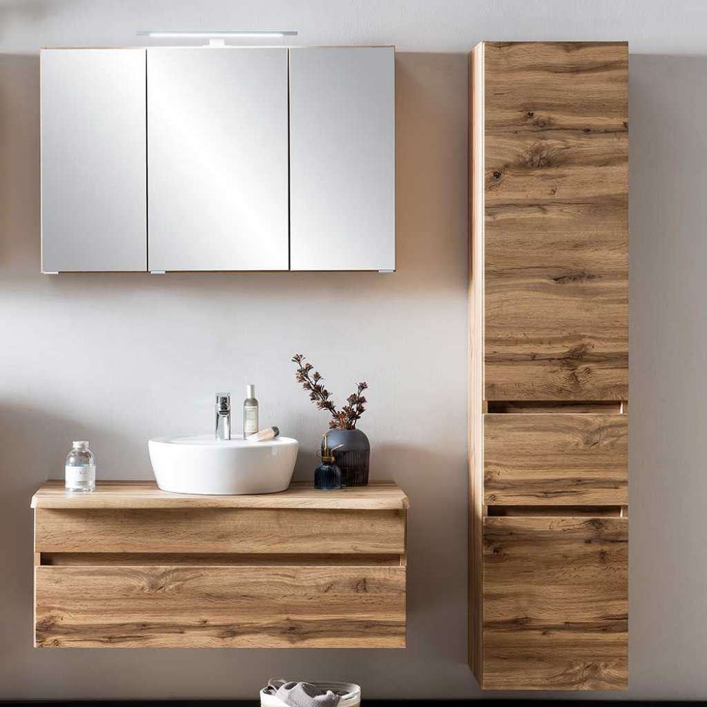 Badezimmermöbelset Landhausstil in Wildeichefarben Made in Germany (dreiteilig)