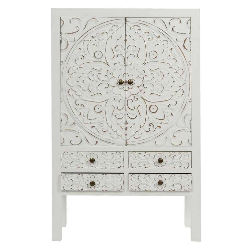 Flurkommode Shabby Chic Stil in Antikweiß Goldfarben