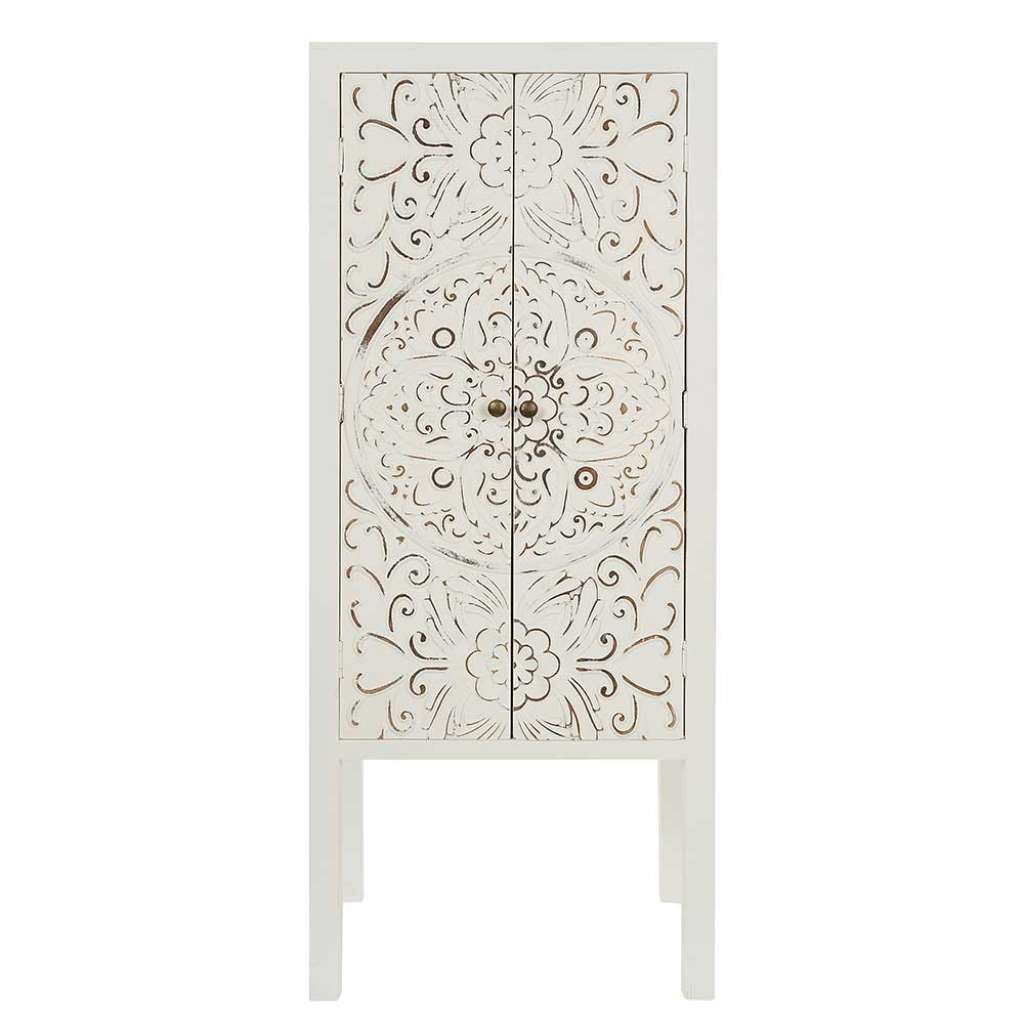 Shabby Chic Schrank in Antikweiß und Goldfarben 121 cm hoch