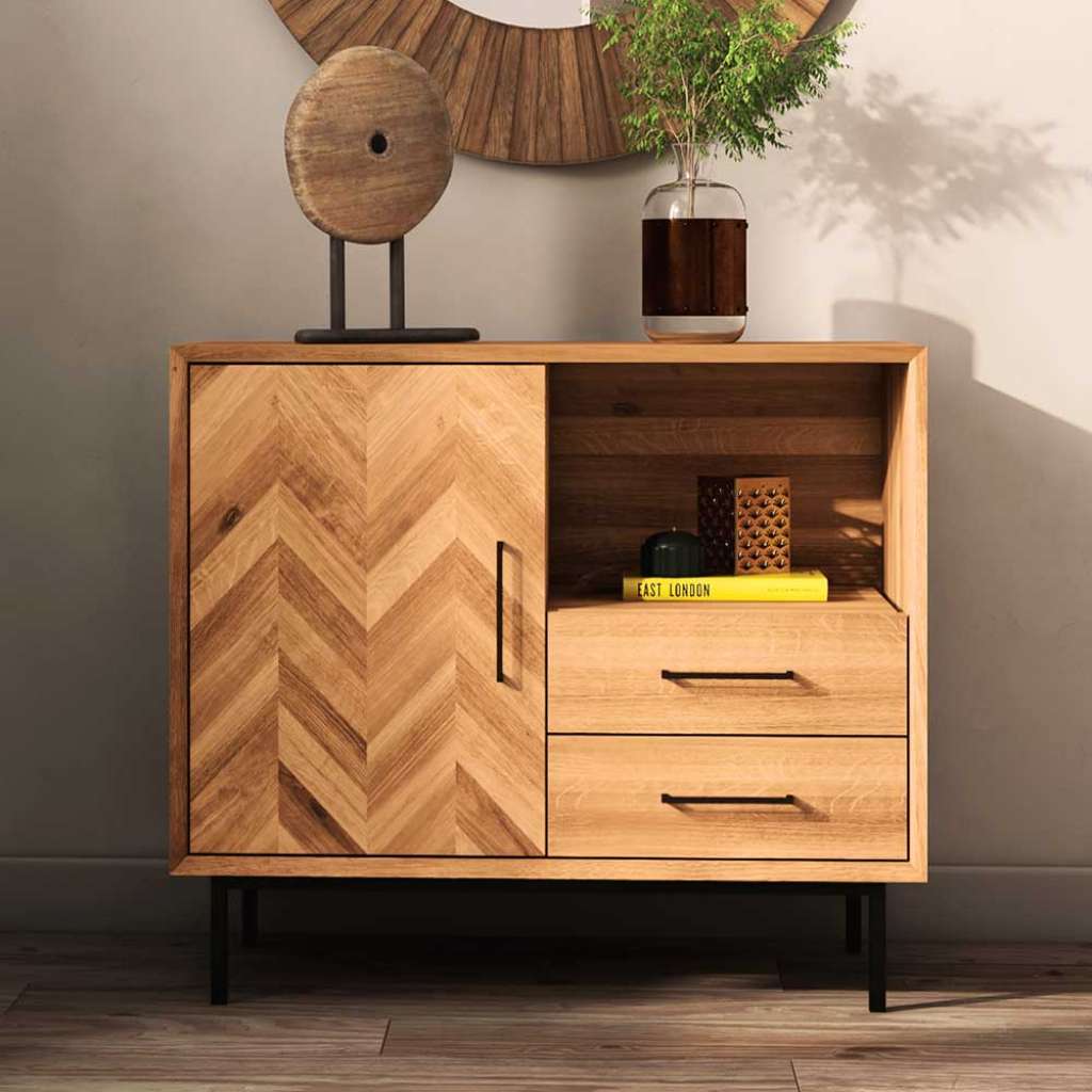Kommode Vollholz Wildeiche im Skandi Design zwei Schubladen