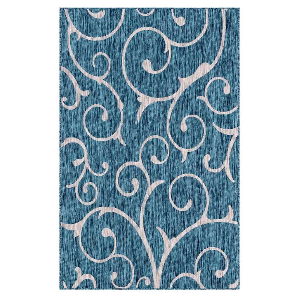 Outdoorteppich in Petrol und Creme Ornament Muster