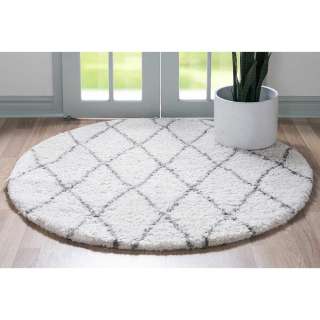 Hochflor Teppich rund Creme 150 cm Durchmesser mit