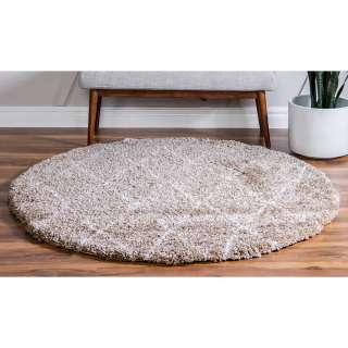 Hochflor Teppich Hellbraun 150 cm im Skandi Design geometrischem Muster