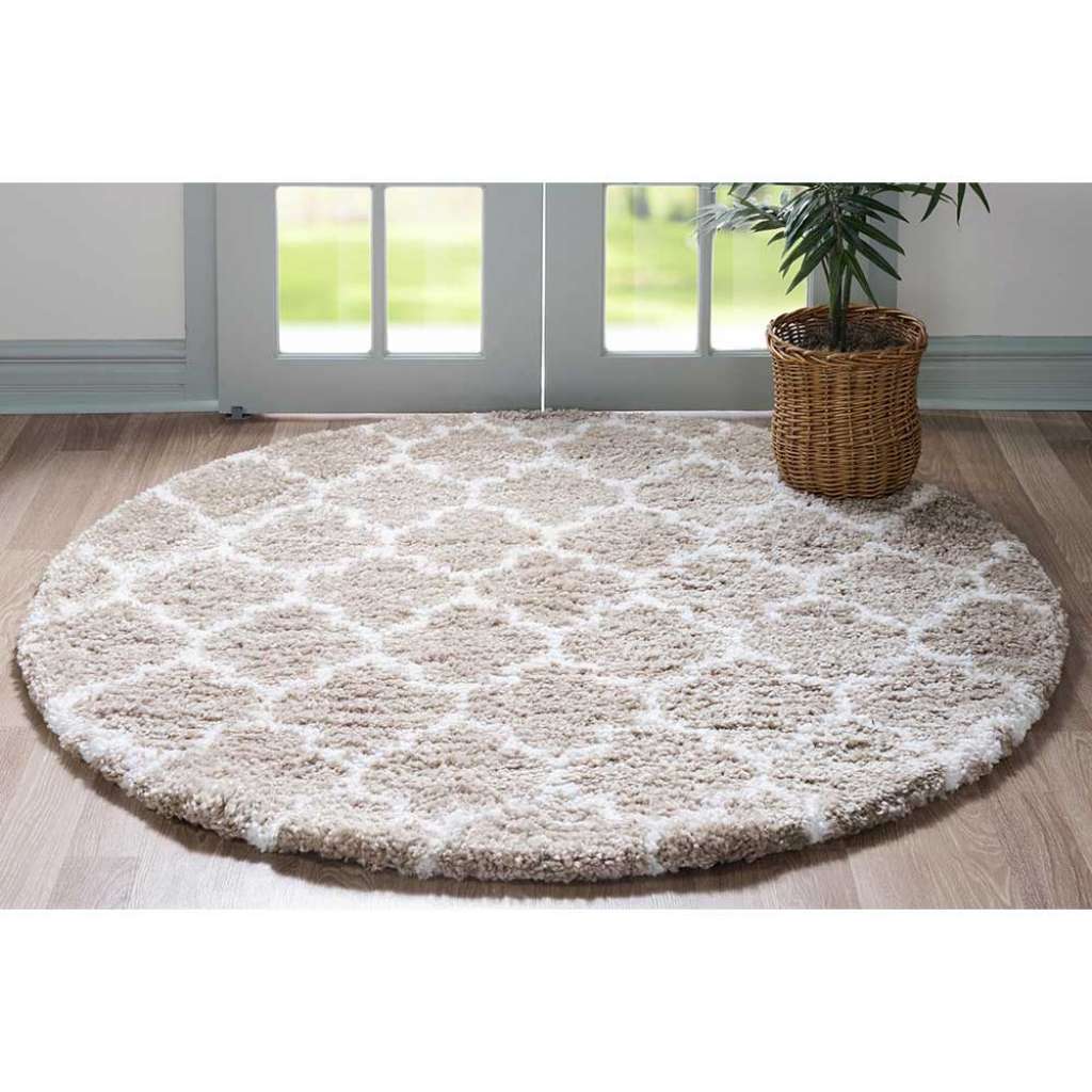 Hellbrauner Teppich Hochflor im Skandi Design Kachelmuster