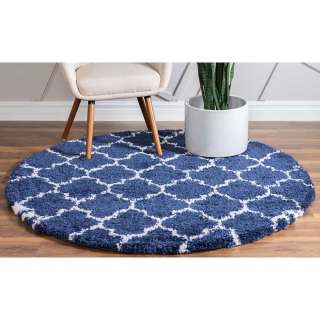 Dunkelblauer Teppich aus Hochflor Kachelmuster