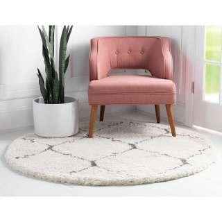 Shaggy Langflor Teppich rund im Skandi Design Cremefarben und Grau