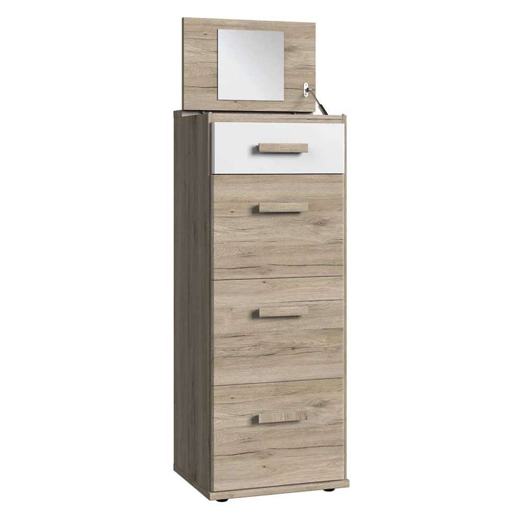 Spiegelkommode in Eiche San Remo und Weiß vier Schubladen