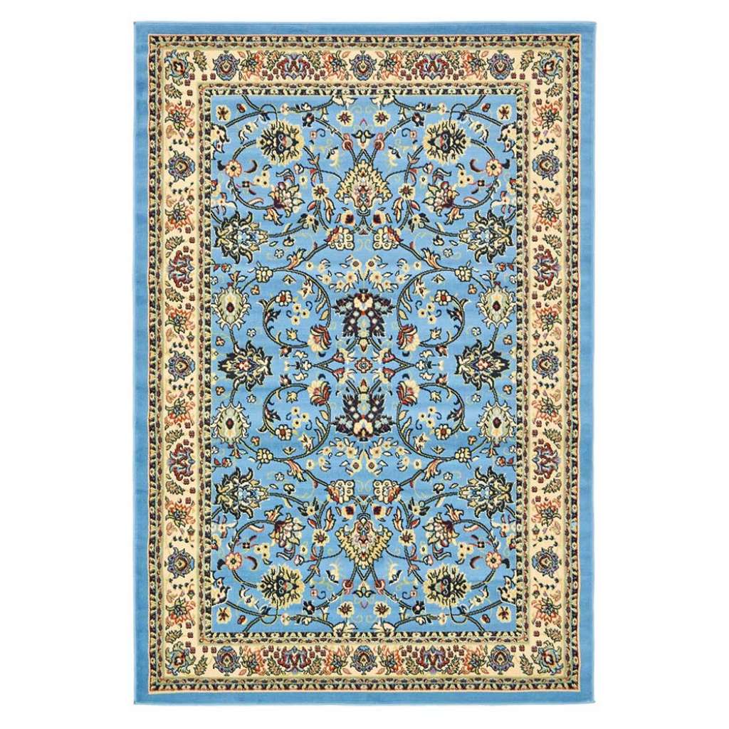 Kurzflor Teppich orientalisch in Hellblau Cremefarben