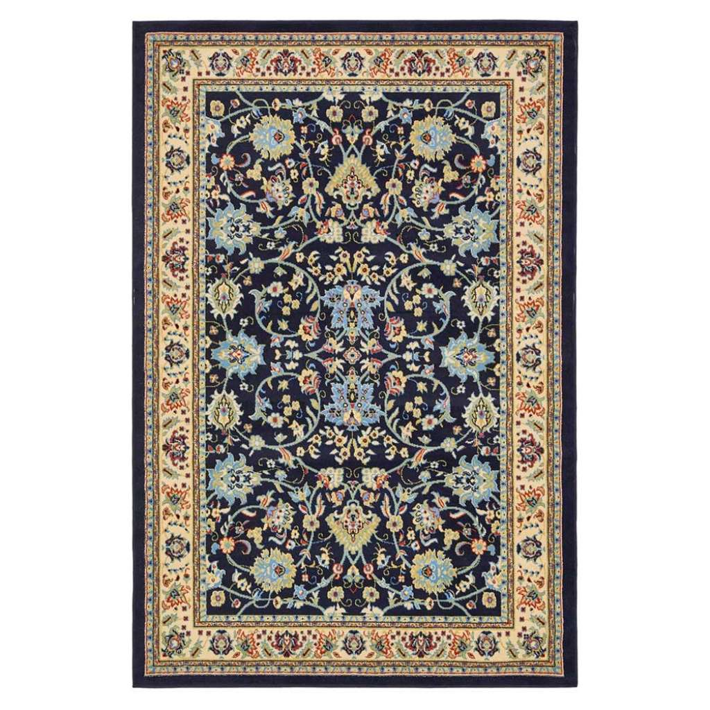 Orient Stil Teppich Kurzflor in Dunkelblau Cremefarben