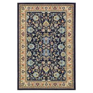 Orient Stil Teppich Kurzflor in Dunkelblau Cremefarben
