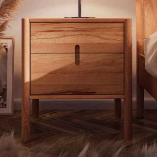 Bettkommode 64 cm hoch mit zwei Schubladen Wildbuche Massivholz