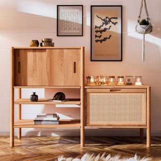 Esszimmerregal aus Wildbuche geölt und Rattan 106 cm hoch