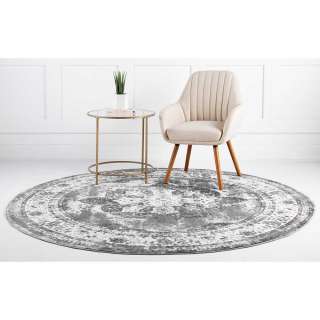 Runder Vintage Teppich in Hellgrau Cremefarben