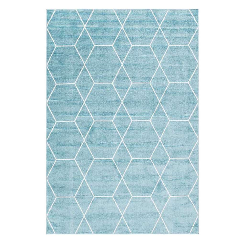 Skandi Stil Teppich in Hellblau und Cemefarben geometrischem Muster