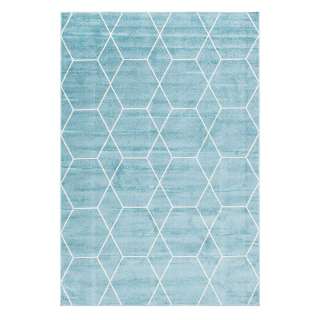 Skandi Stil Teppich in Hellblau und Cemefarben geometrischem Muster