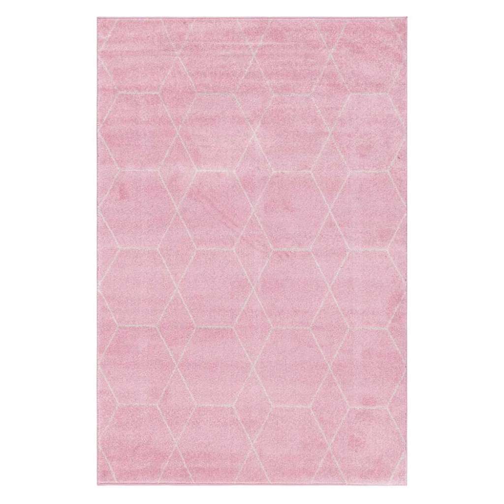 Rosa Teppich mit geometrischem Muster Cremefarben