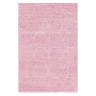 Rosa Teppich mit geometrischem Muster Cremefarben