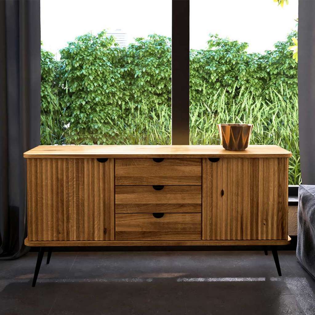 Holzkommode Wildeiche massiv 144 cm breit Vierfußgestell aus Metall