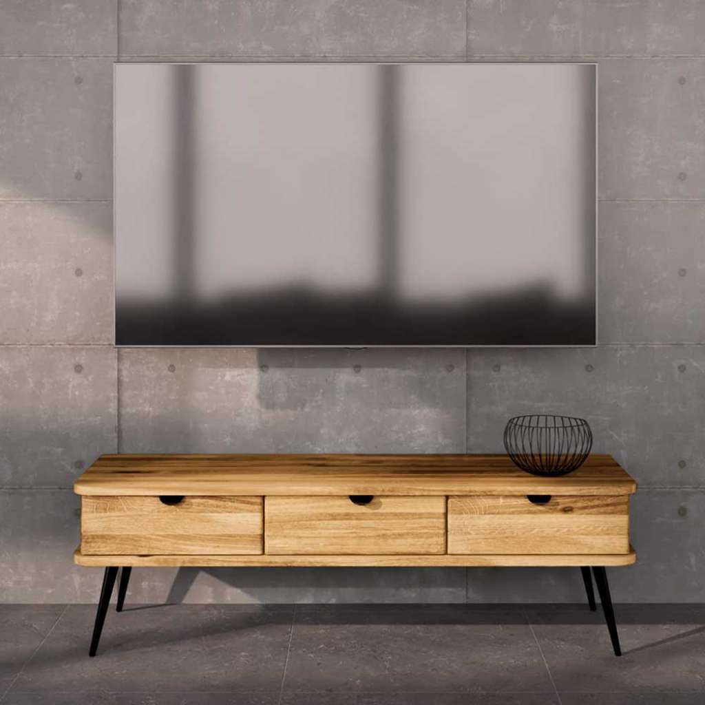 Flachstrecke Wohnzimmer Wildeiche mit drei Schubladen 144 cm breit
