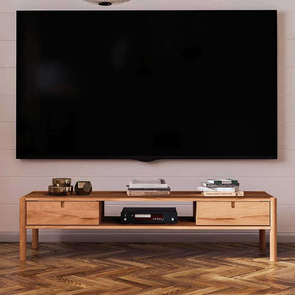TV Möbel aus Wildbuche Massivholz geölt zwei Schubladen