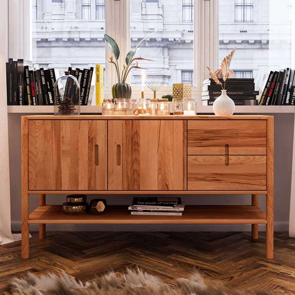 Sideboard Wildbuche massiv mit zwei Schubladen Drehtüren