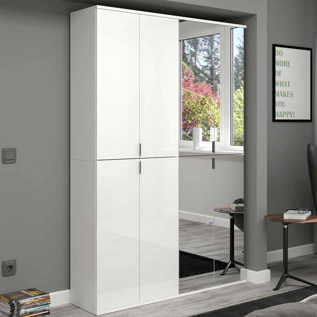 Kleiderschrank mit Spiegel weiß Hochglanz teilbar (zweiteilig)