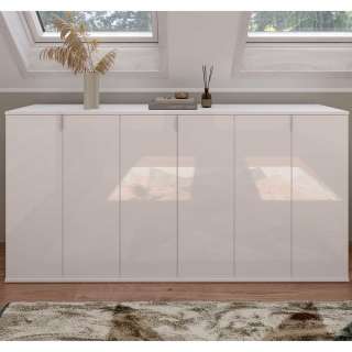 Hochglanz Sideboard Weiß für Schuhe oder Wäsche 183 cm breit (dreiteilig)