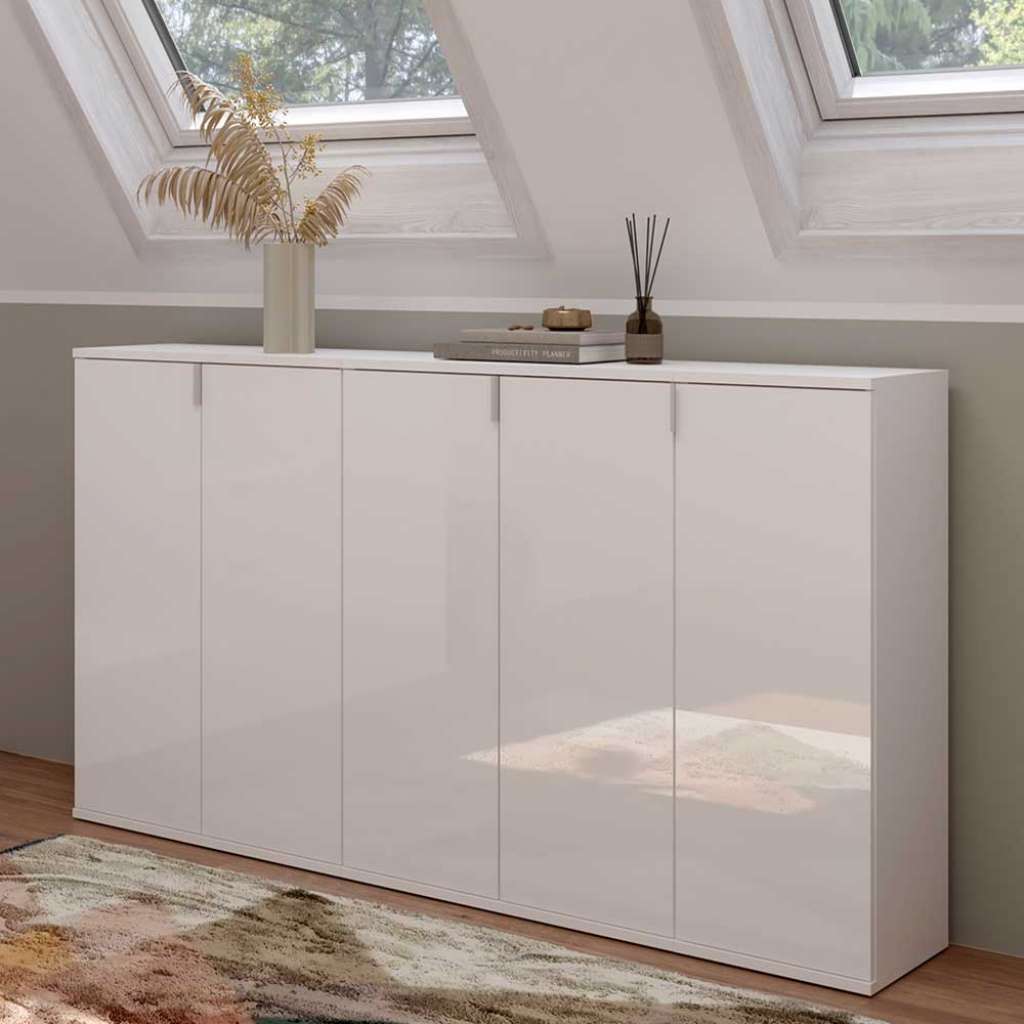 Sideboard Hochglanz Weiß 152 cm breit vielen Einlegeböden (dreiteilig)
