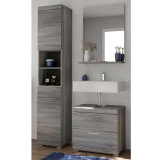 Badmöbel Set mit Spiegel in Holzoptik Rauchgrau 191 cm hoch (dreiteilig)
