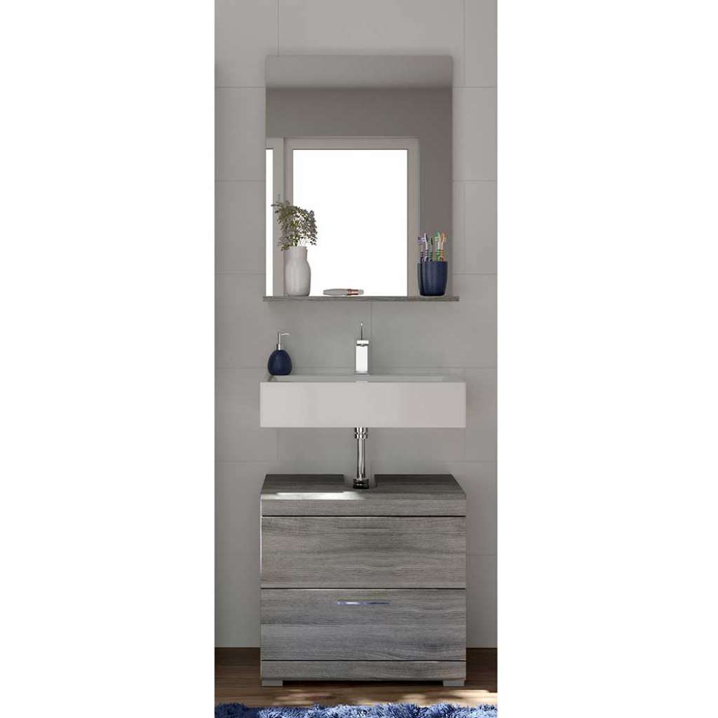 Möbel für Gäste Toilette mit Spiegel Holzoptik Rauchgrau (zweiteilig)