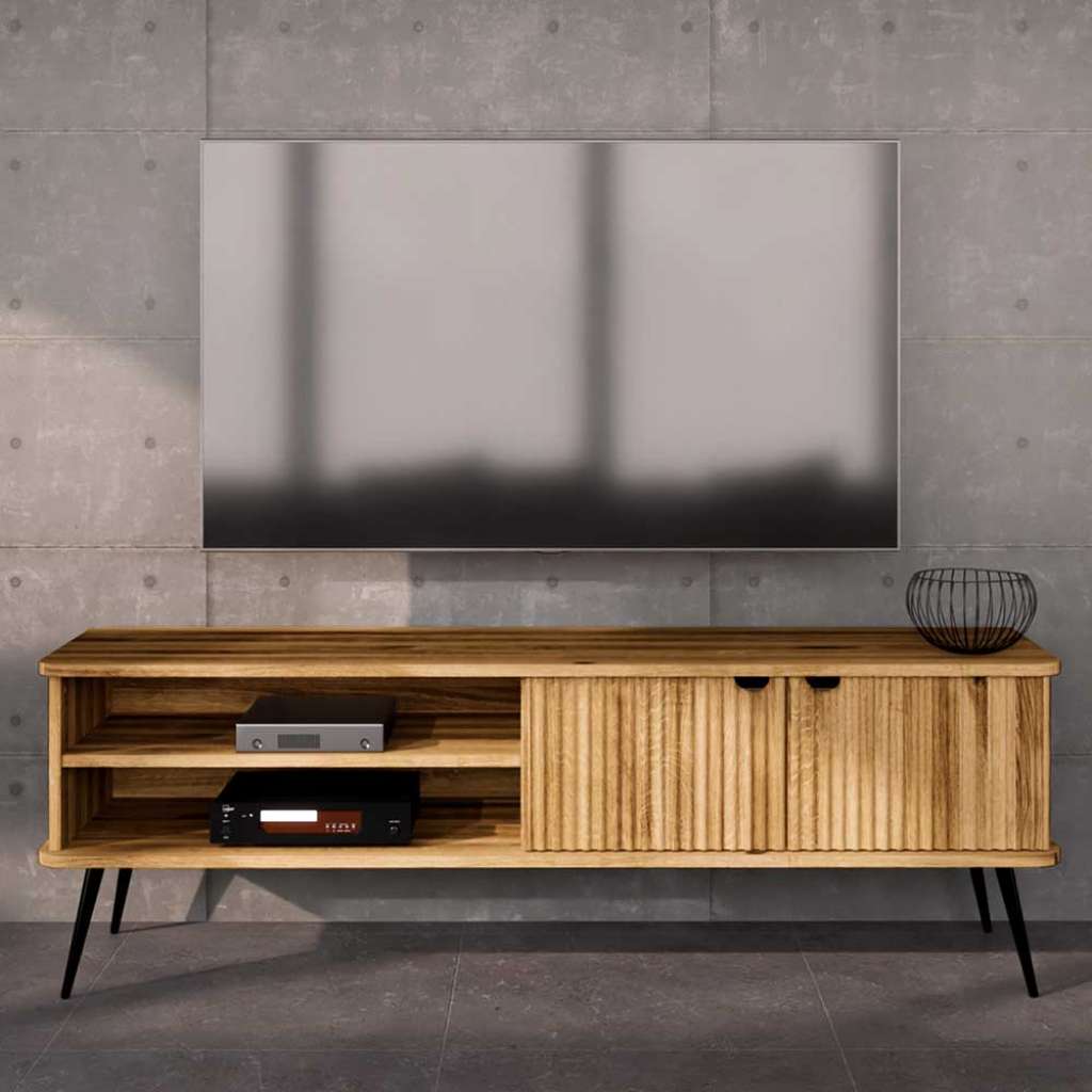 TV Sideboard Wildeiche geölt 180 cm breit Metallgriffen