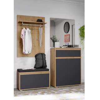 Komplett Garderobe in Grau und Eichefarben 182 cm hoch (vierteilig)