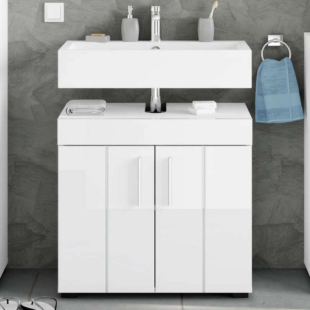 Waschbeckenschrank in Weiß mit Hochglanz Front 56 cm hoch