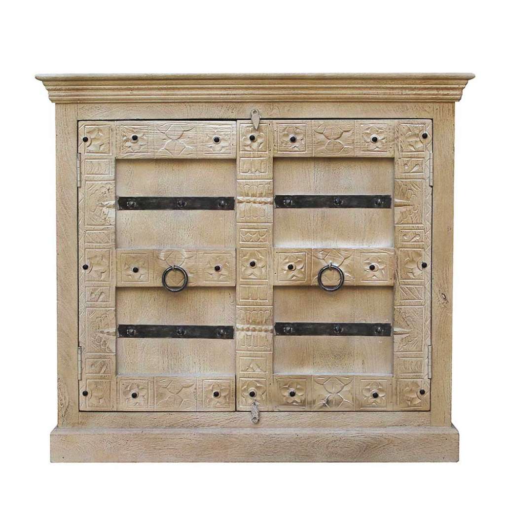 Shabby Chic Stil Kommode in Holz Grey Wash zwei Drehtüren