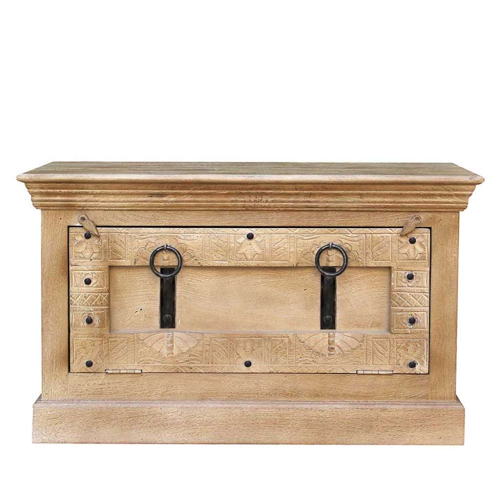 Schuhbank aus Mangobaum Massivholz Shabby Chic Stil Grey Wash