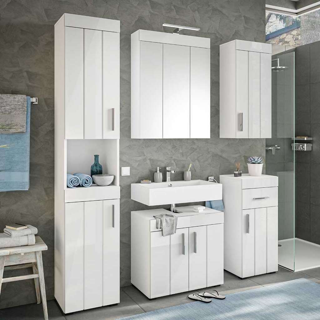 Badmöbelkomplettset in Weiß hochglänzend modernes Design (fünfteilig)