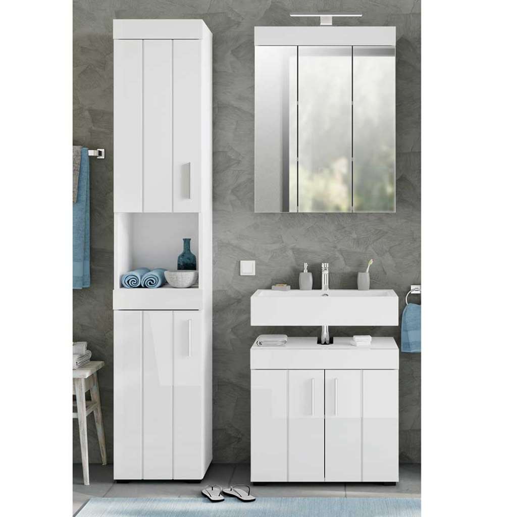 Badezimmerset weiss Hochglanz 190 cm hoch modern (dreiteilig)