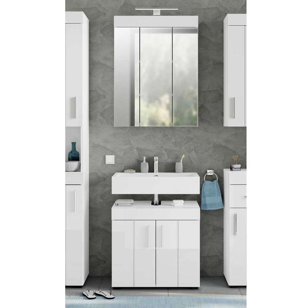 Gästetoilette Möbel Set in Weiß inklusive Spiegelschrank (zweiteilig)