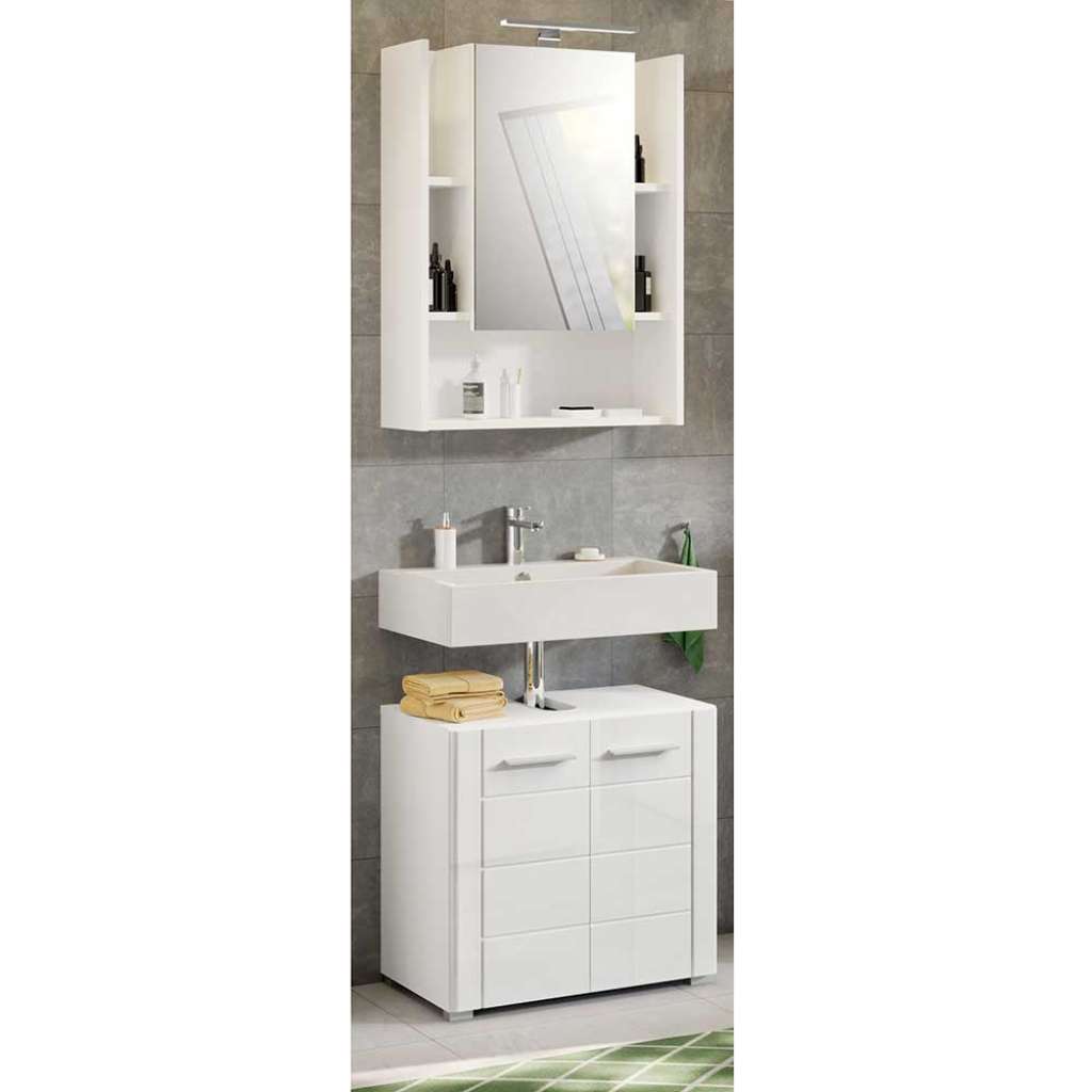 Möbel für Gäste WC mit Spiegelschrank Weiß (zweiteilig)