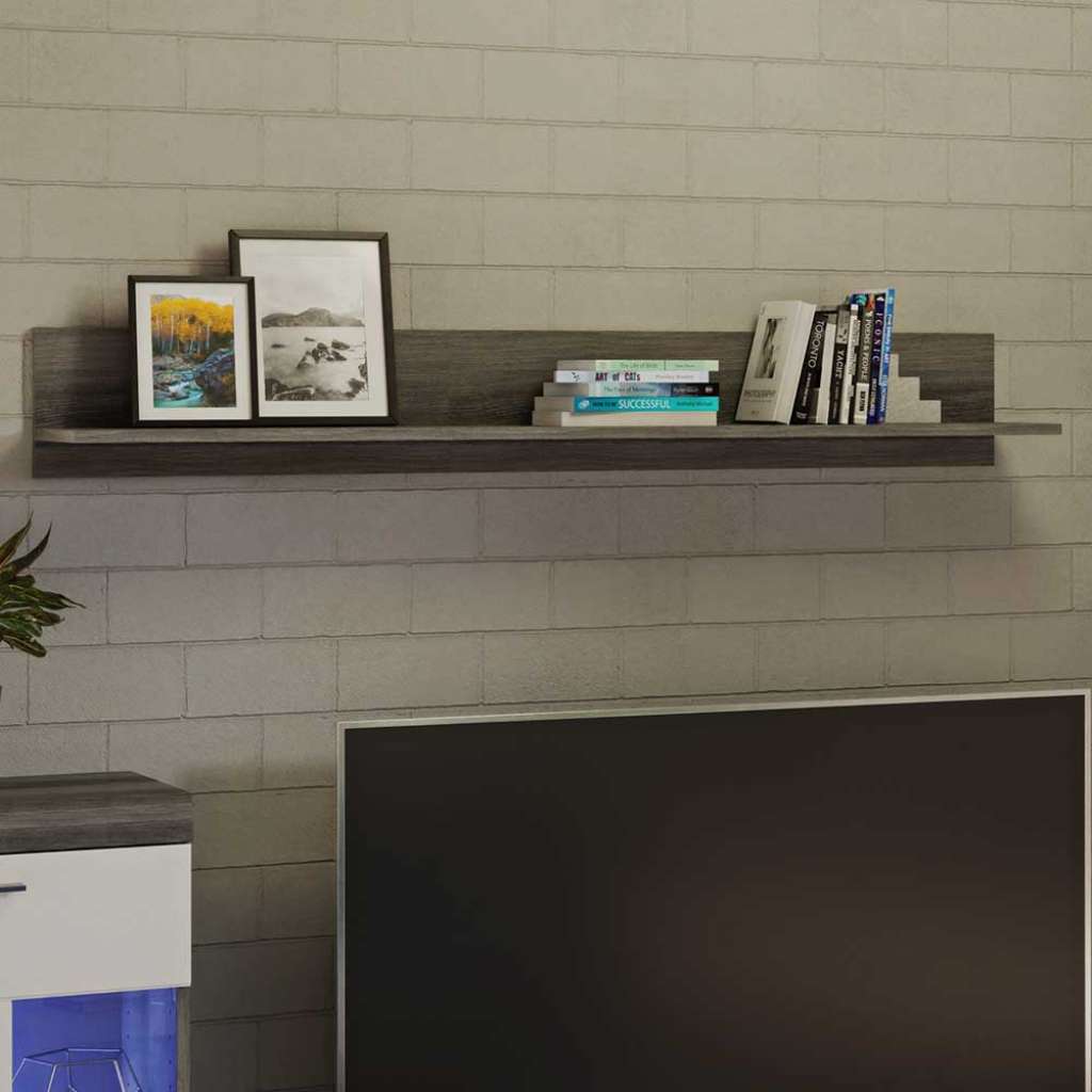 Einfaches Wohnzimmer Regal in Grau Holzoptik 140 cm breit