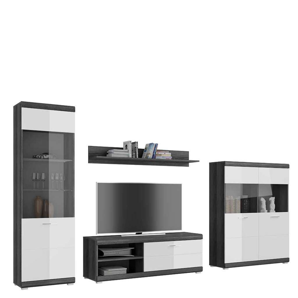 Wohnwand Hochglanz Front in modernem Design 184 cm hoch (vierteilig)