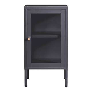 Schmaler Metall Vitrinenschrank in Dunkelgrau 70 cm hoch