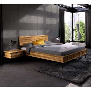 Holzbett mit Metallgestell aus Wildeiche und Stahl 41 cm Einstiegshöhe