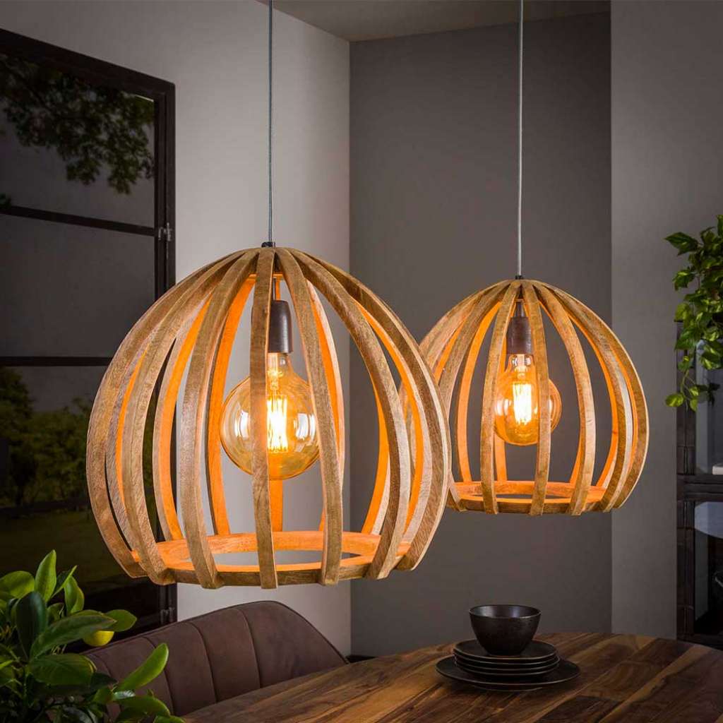 Pendelleuchte aus Mangoholz 115 cm breit 2-flammig