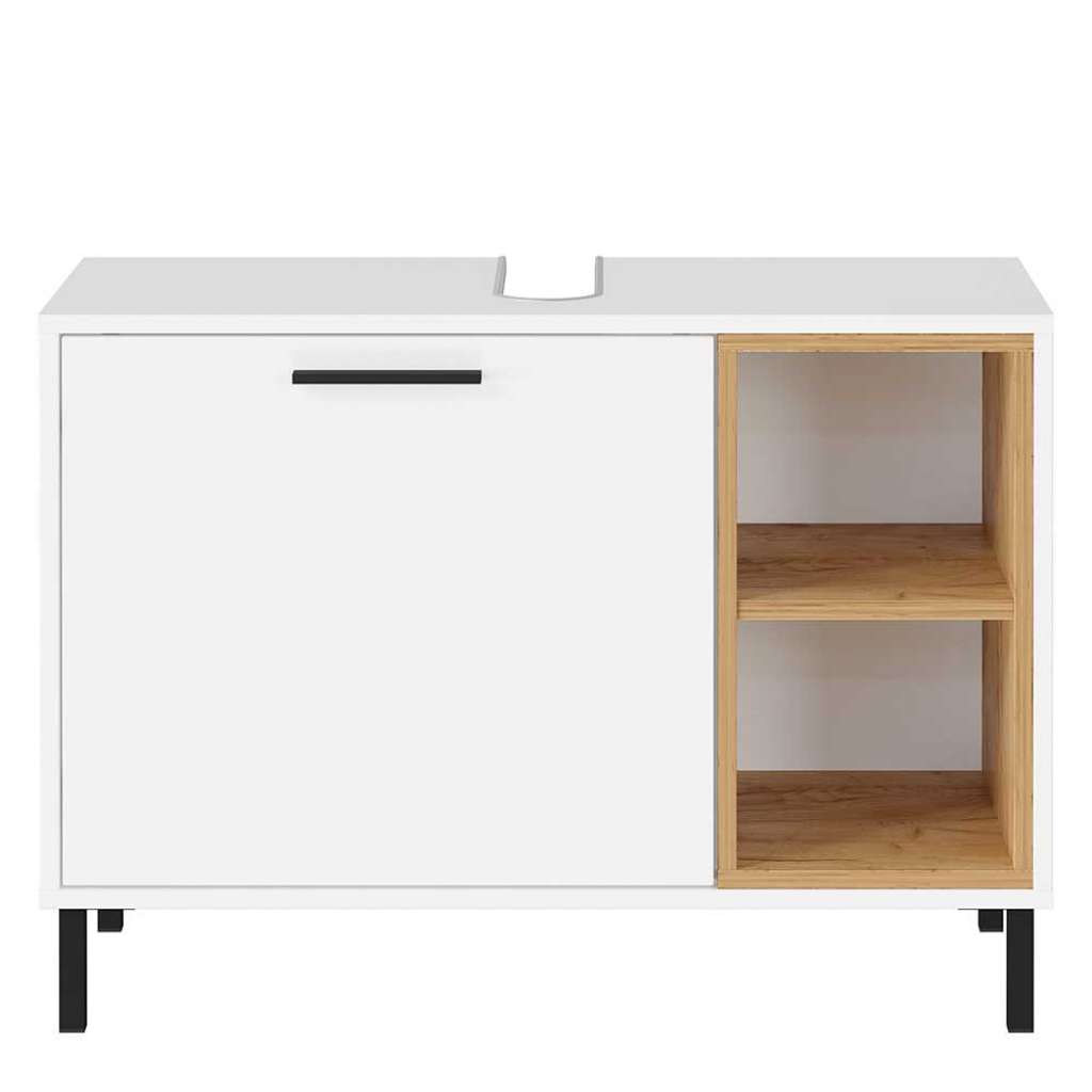 Waschbeckenunterschrank Skandi in Weiß Wildeichefarben